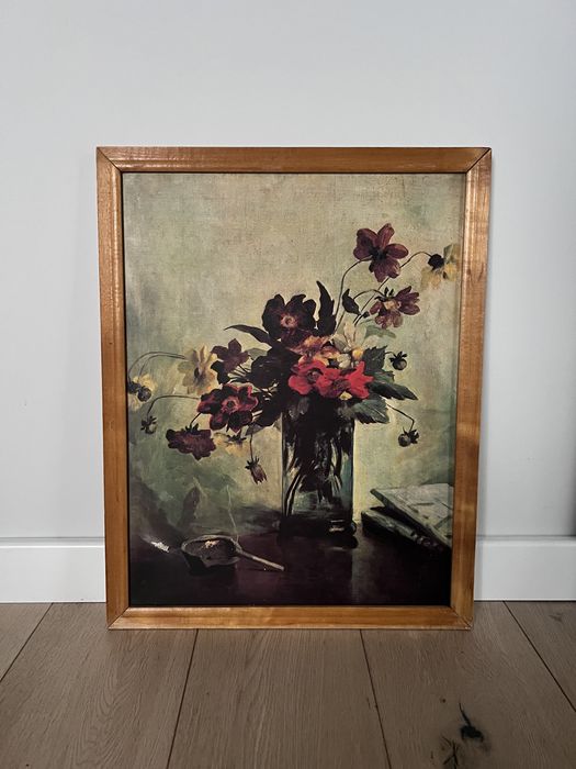 Obraz olejny w drewnianej ramie Kwiaty w wazonie