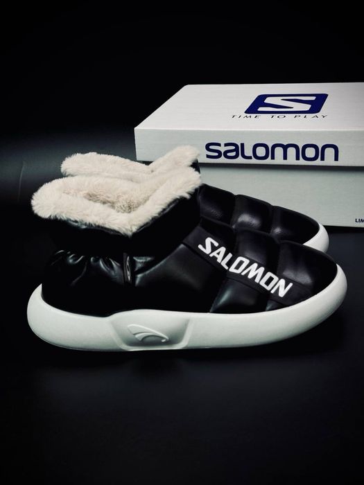 Дутики Salomon натуральный мех Топ качество Кожаные чуни Снегоходы бабуши Саломон до -30 теплые зимние дутыши саломон унисекс