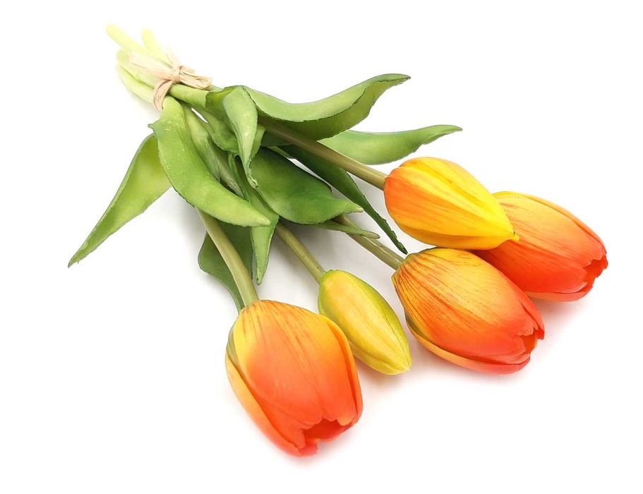 Tulipan sztuczny tulipany silikonowe bukiet 5 sztuk POMARAŃCZOWY