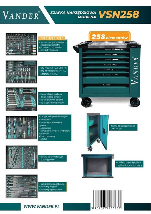 Szafka Narzędziowa VANDER VSN258 Wózek 258 Elementów