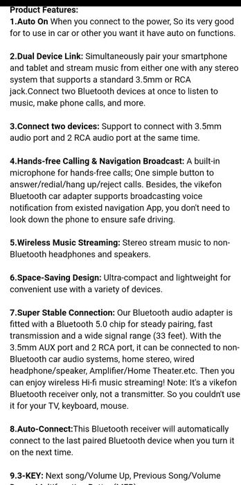 Bluetooth 5.0 Audio Receiver - Car Hands Free Call