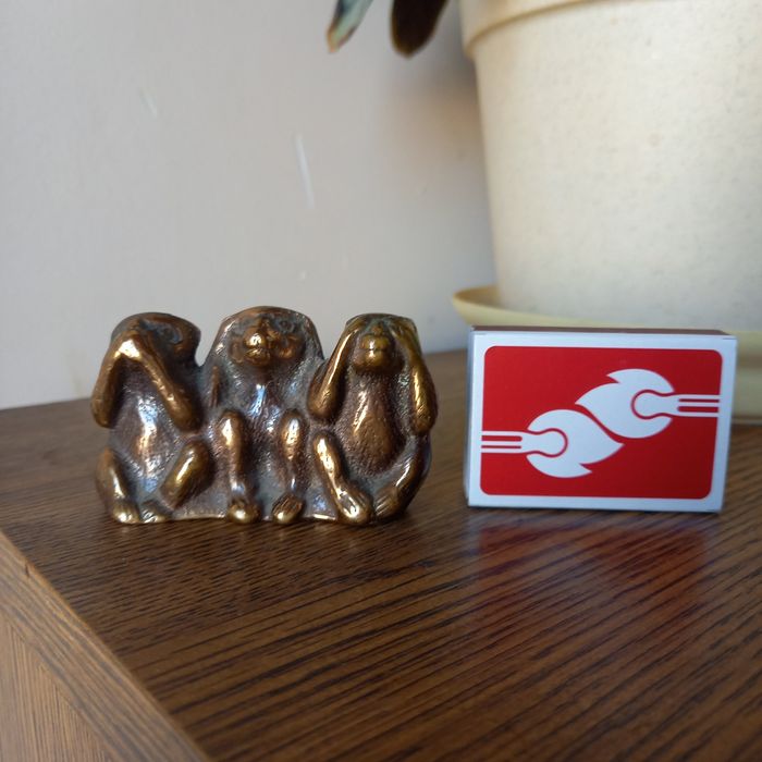 Brąz, stara figurka TRZY MAŁPY.