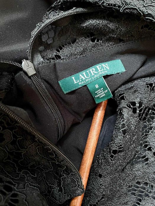 Lauren Ralph Lauren czarna elegancka sukienka midi koronkowa M