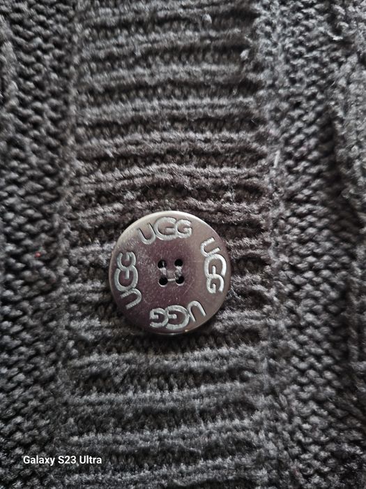 Długi sweter rozpinany kardigan warkocz zapinany kapturem UGG L/40