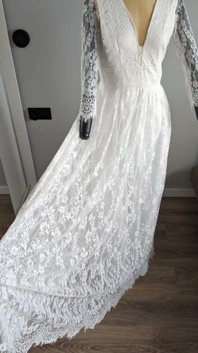 Piękna suknia ślubna zwiewna boho, vintage stan bardzo dobry