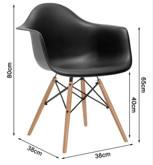 Cadeira de Jantar/Escritório Estilo Eames DAW (Preta com Pernas de Madeira)
