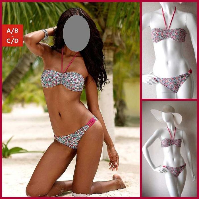 DOSTAWA GRATIS BIKINI Buffalo Bandeau 36 S 70 75 A paski floral print strój kostium