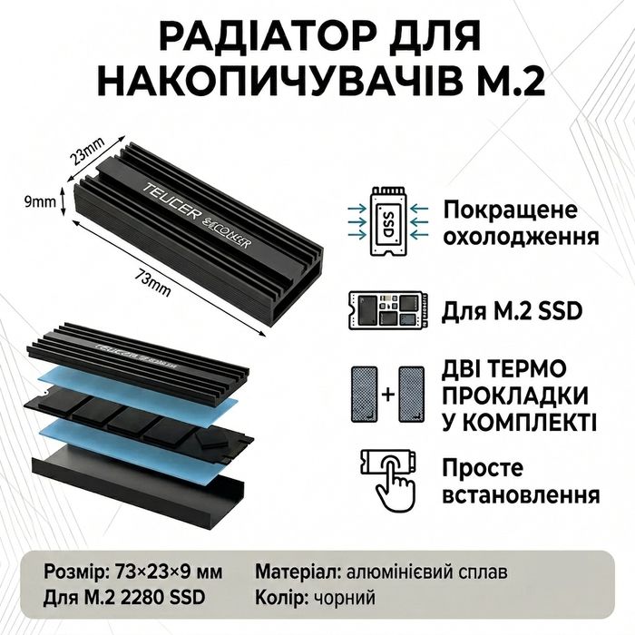 Радіатор для M.2 SSD NVMe 2280
