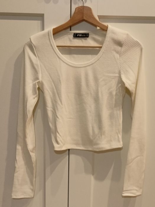 Crop top prążkowany biały, S