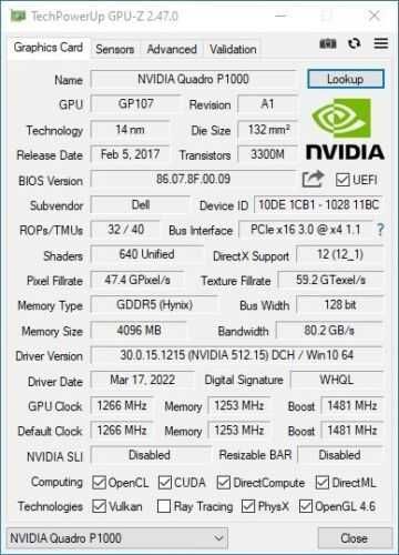 Nvidia Quadro P1000 (4GB GDDR5 128 bit\ 640 cores \ 1,894 gflops) ТОРГ