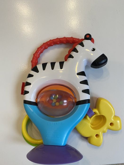 Fisher price zebra grzechotka, gryzak z przyssawką