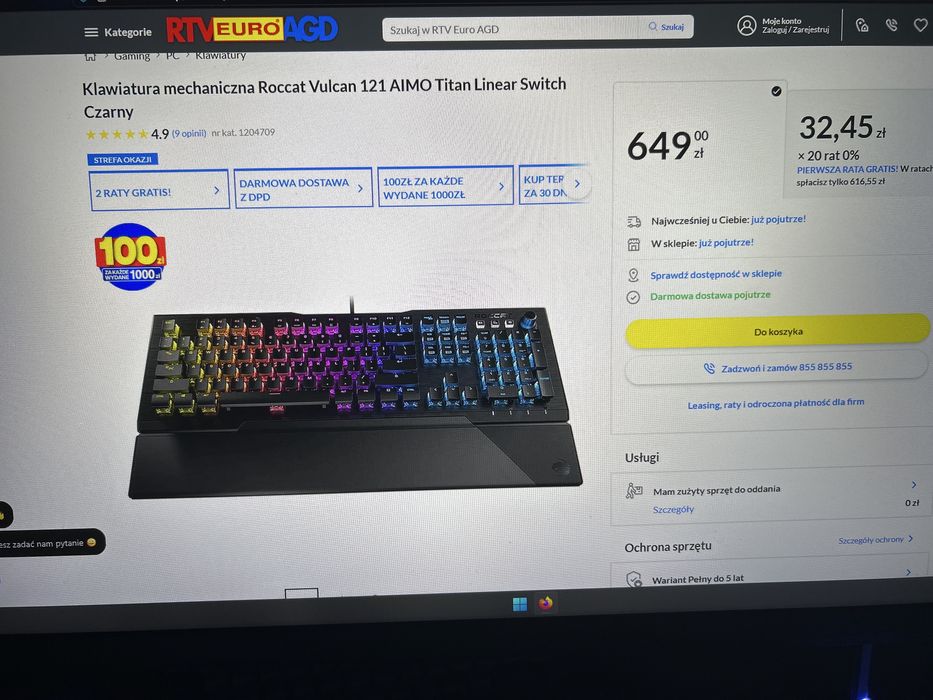 Klawiatura mechaniczna Roccat Vulkan 121 aimo titan linear czarna