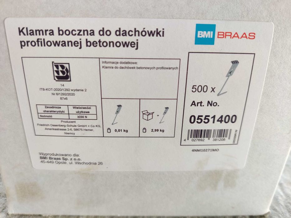 Klamra boczna, dachówka , braas