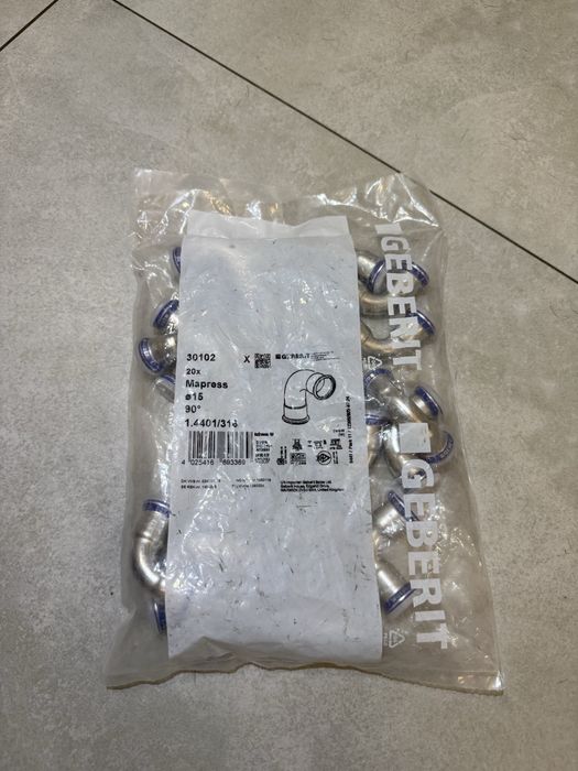 Kolano dwukielichowe Geberit Mapress Edelstahl d15 90°