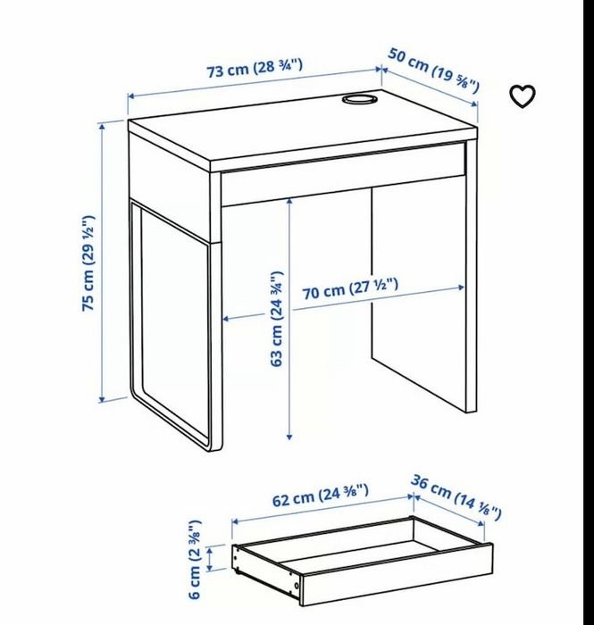 Sprzedam biurko MICKE białe wymiary 73x50cm IKEA Naturalne ślady użytkowania