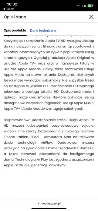 Apple tv hd 32gb czarny