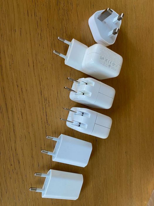 Conjunto 6 carregadores de corrente Apple para iPhone (USB-A).