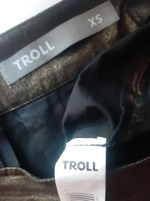 Spódnica mini imprezowa, czarno - złota,100 % bawełna, Troll, r. XS
