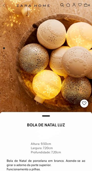 Bola de Natal Luz Zara Home