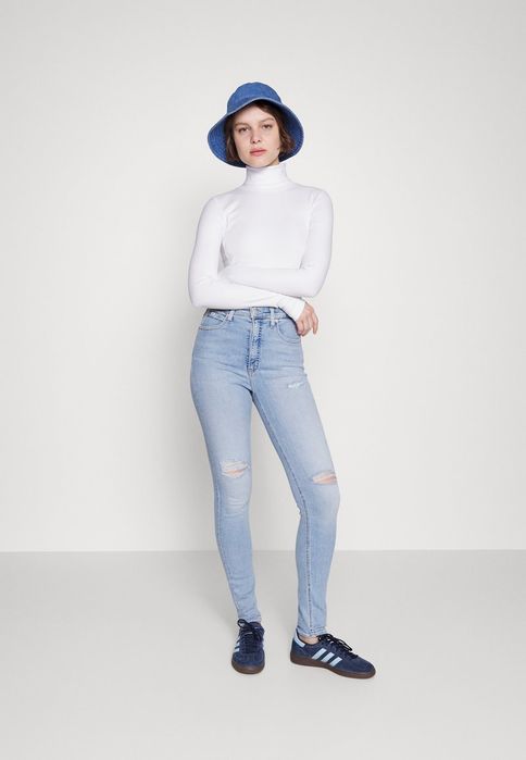Golf z długim rękawem, biały, prążek Calvin Klein S (36)