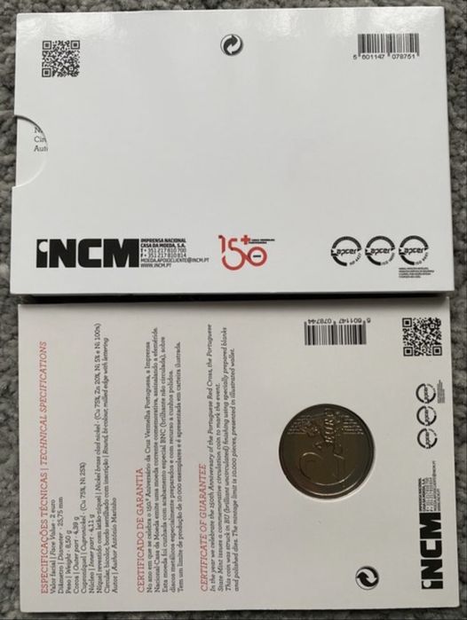 Moeda 2€ proof + BNC 150° aniversário Cruz vermelha Portugal 2015