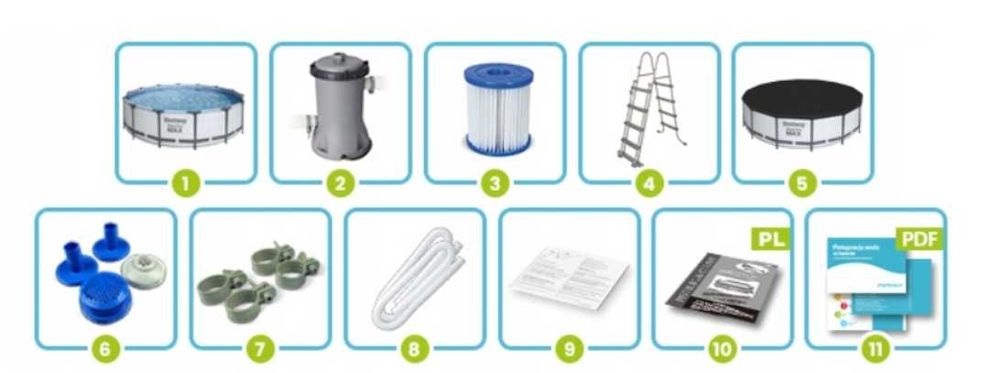 Basen ogrodowy stelażowy 457 x 122 cm Bestway 56438 zestaw 11w1