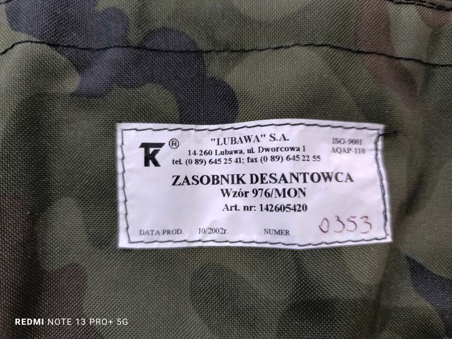 plecak  wojskowy, zasobnik desantowca, wz  976