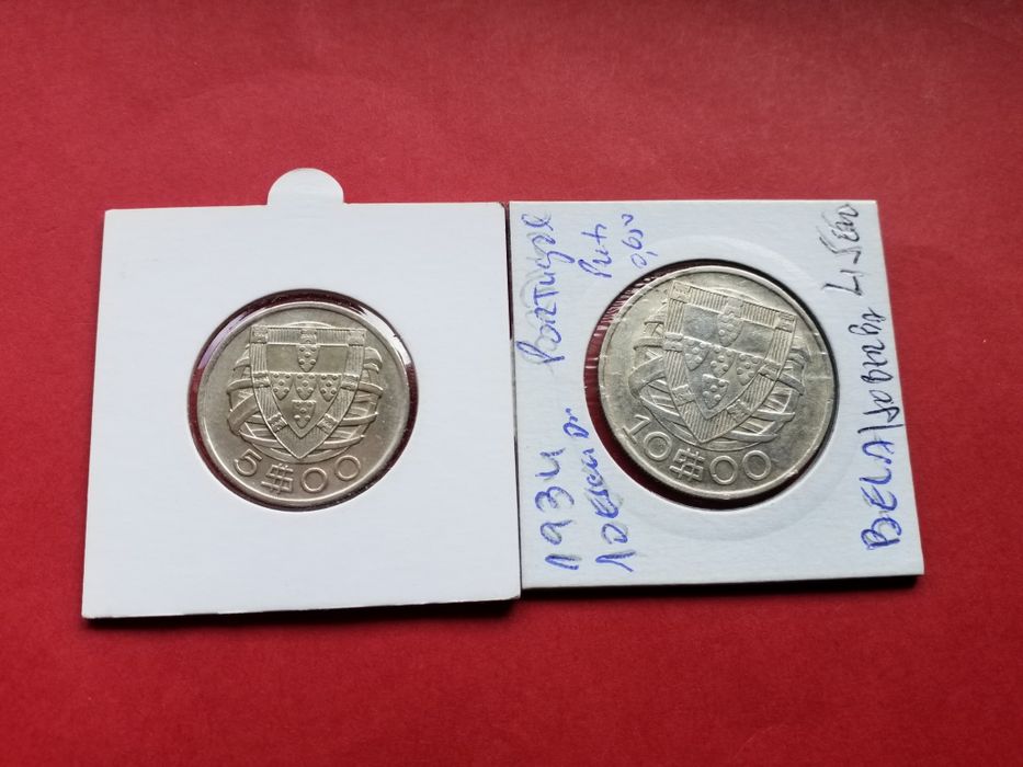Moedas antigas portuguesas em prata.