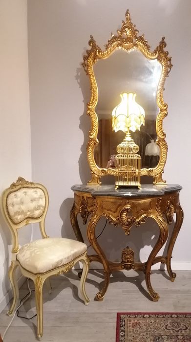 Credência (ou Consola; Mesa; Aparador) mármore, com Espelho, Luís XV