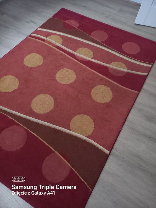 Dywan bordowy beżowy kropki kółka