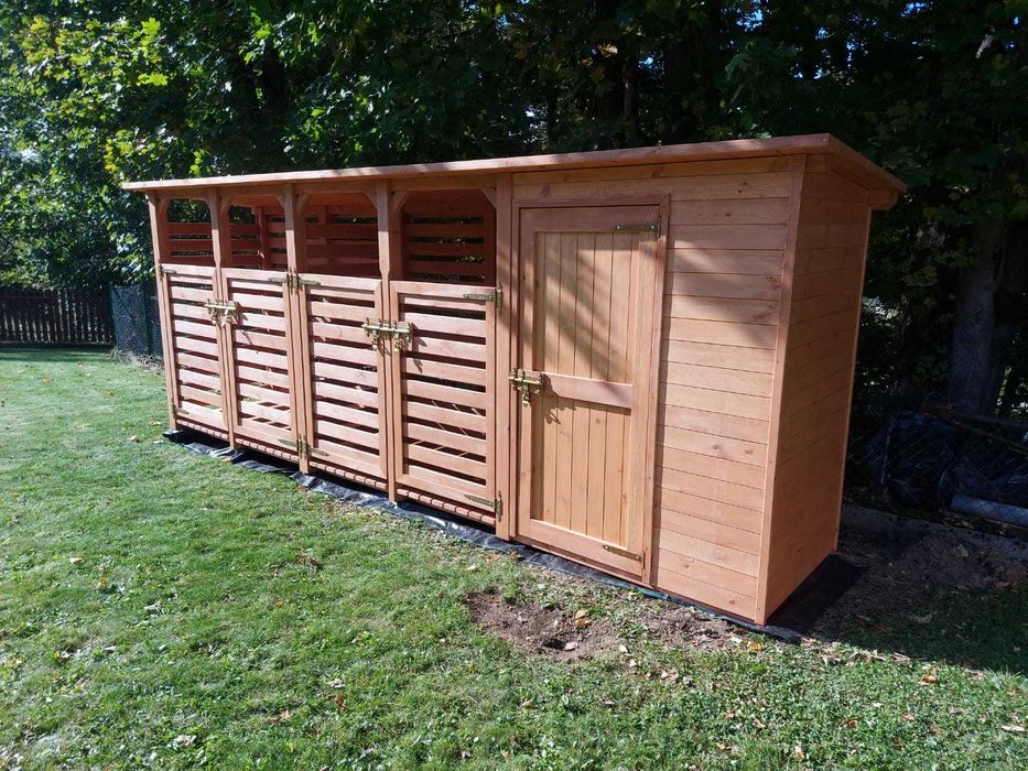 Domek narzędziowy 1,5 x 1,1m + drewutnia podwójna, wiata drewniana