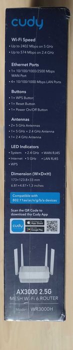 Nowy router WiFi6 Cudy WR3000H WAN 2,5Gb, zapakowany, AX3000, dow.zak.