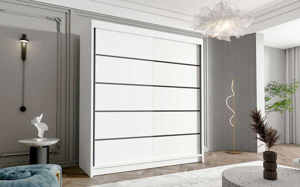 Szafa przesuwna garderoba KORA 4 180cm czarne listwy ozdobne