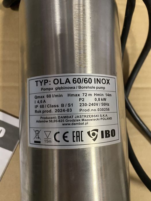 Pompa głębinowa Ibo OLA 60/60 INOX 0,8 KW Nowa