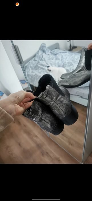 Buty Botki Brokatowe Srebrne 39