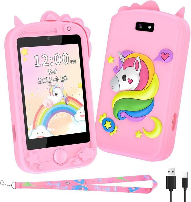 ELEOPTION Kids telefon dla dzieci gry kamera połączenia muzyka różowy