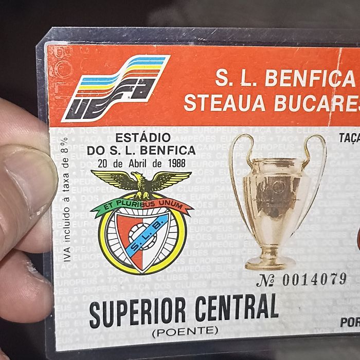 Bilhete Antigo Plastificado S. L. Benfica - Steaua de Bucareste 1988