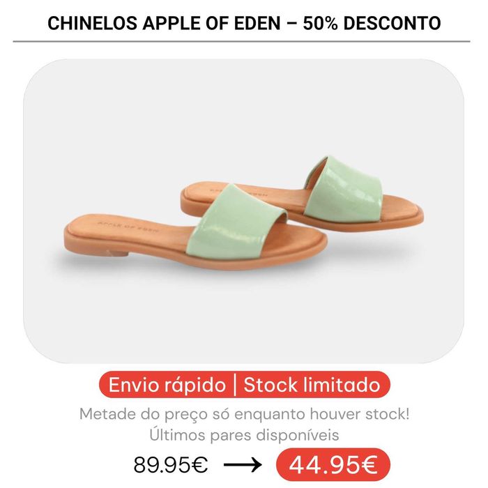 50% Desconto - Chinelos Apple of Eden Shoes