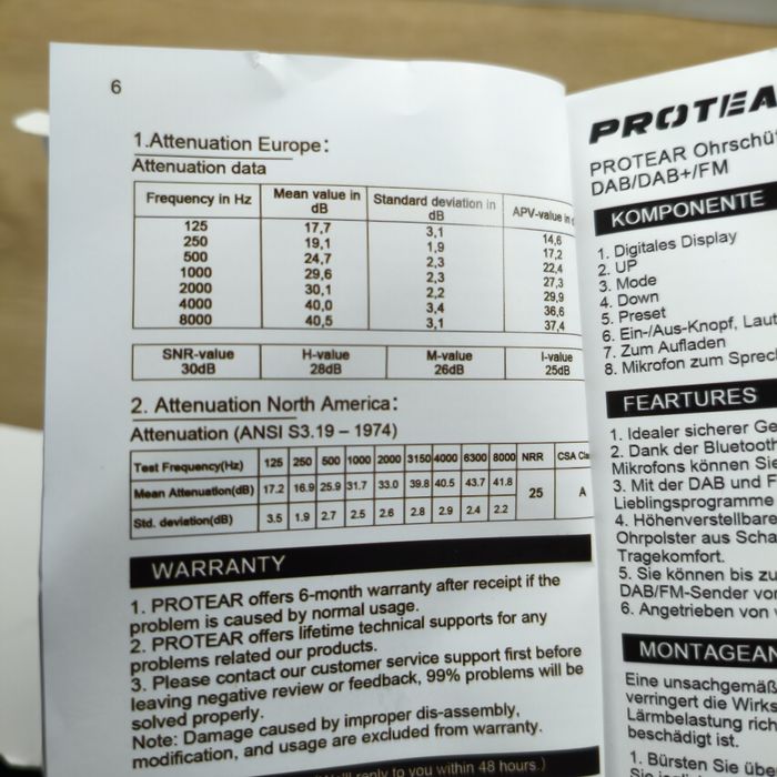Тактичні захисні навушники PROTEAR E8830BTDAB+ з Bluetooth, DAB+/FM радіо