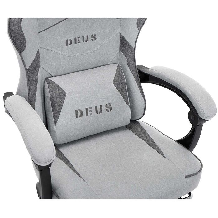 Fotel gamingowy DEUS EDGE Szary – styl, ergonomia i wysuwany podnóżek