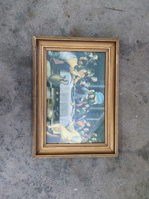 Quadro antigo da sagrada família, última ceia (50,5×36,5cm)