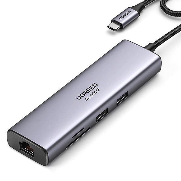Adapter Ugreen CM512, 90568 USB-C - 2x USB-A 3.0 / HDMI / RJ45 / czytn