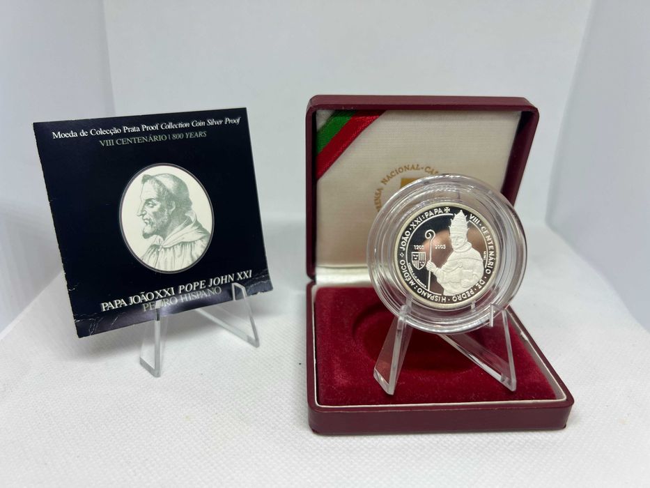 Portugal 2005 - Estojo 5 Euros Prata Proof 800 anos do Nascimento de Pedro Hispano - Papa João XXI