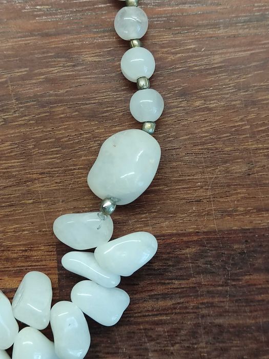 Stary naszyjnik kolia z kamieni naturalnych biały agat vintage