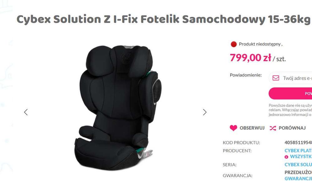 Fotelik samochodowy Cybex Solution Z I-Fix za darmo dla potrzebujących