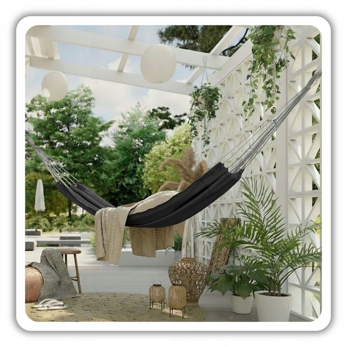 Hamak ogrodowy dwuosobowy boho 275x150 cm, 240 kg, szary + torba