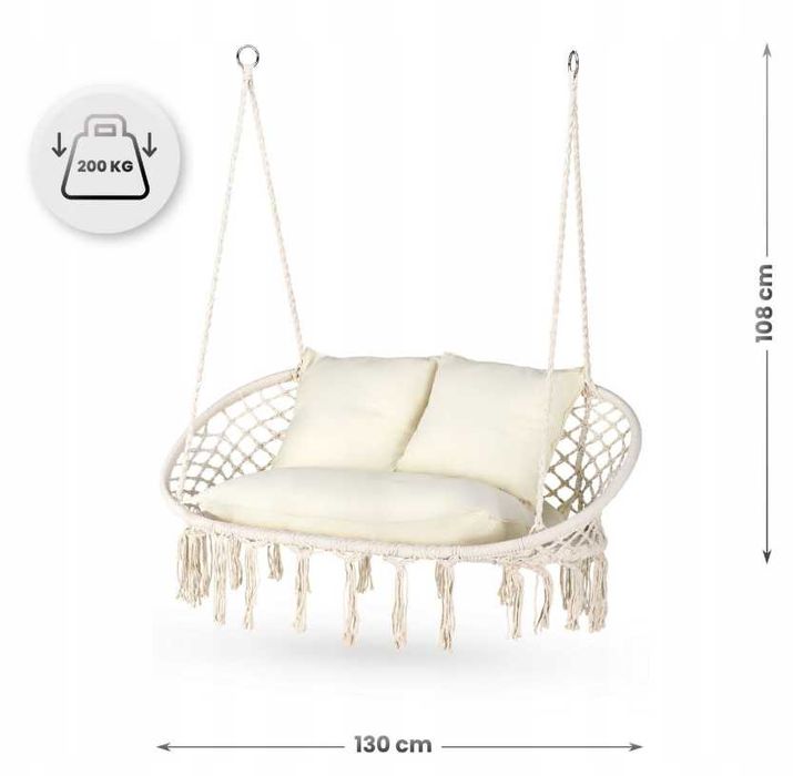 FOTEL WISZĄCY DWUOSOBOWY huśtawka ogrodowa hamak dla 2 osób + poduszki