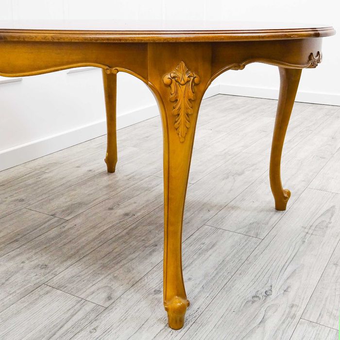 Drewniana ŁAWA francuska LUDWIK okrągła Ława BLAT DEKOR orzech lata 60