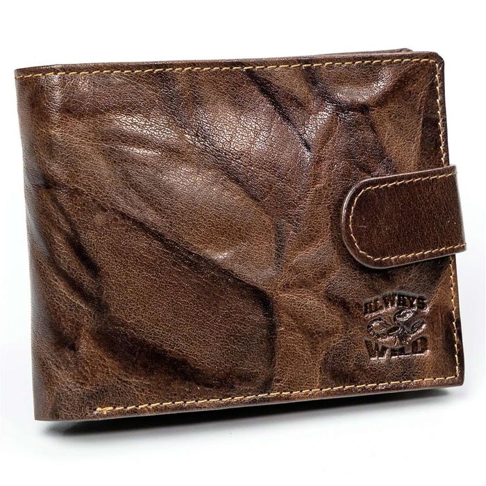 skórzany portfel męski na zatrzask z zasuwanym schowkiem - always wild