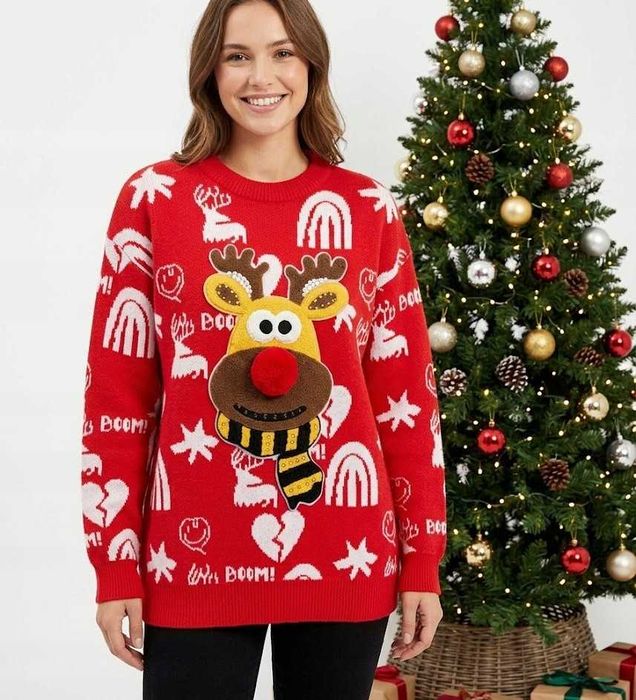 ELSA.M by May czerwony świąteczny sweter renifer xl/XXL
